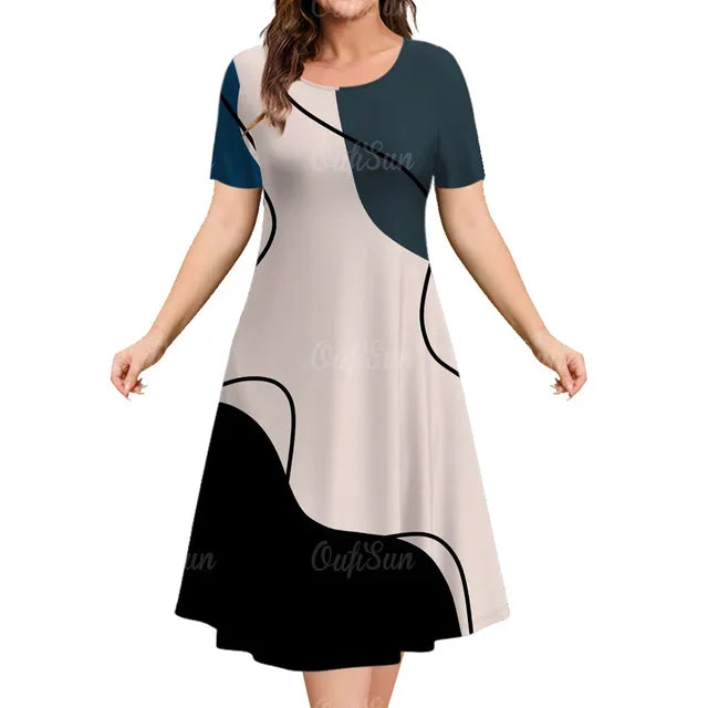 7XL 8XL 9XL Plus Size Woman Clothing Spring Summer Women Short Sleeve Loose Dress Fashion 3D Printing Casual Classy A-Line Dress